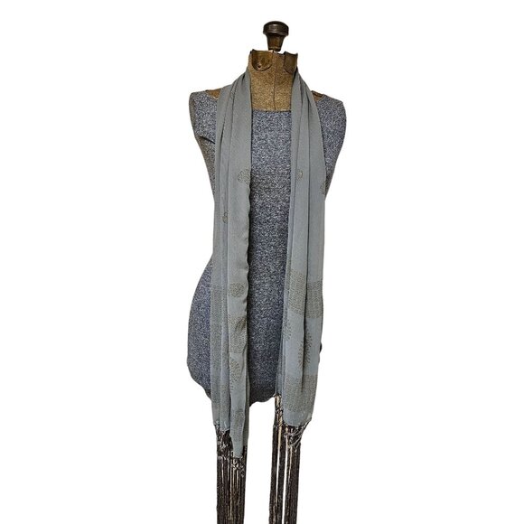 A.Brod Fashion Accessories Lightweight Grey Scarf Gold Paisley Pattern Fringe - Picture 1 of 6